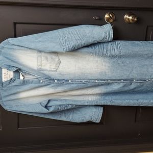 Frank & Eileen Rory Denim Button Up Midi Dress Distressed Vintage Wash Large